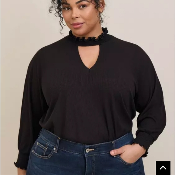 torrid Tops - Torrid Textured Jersey Choker Neck Smocked Bottom Top Deep Black Size 3X